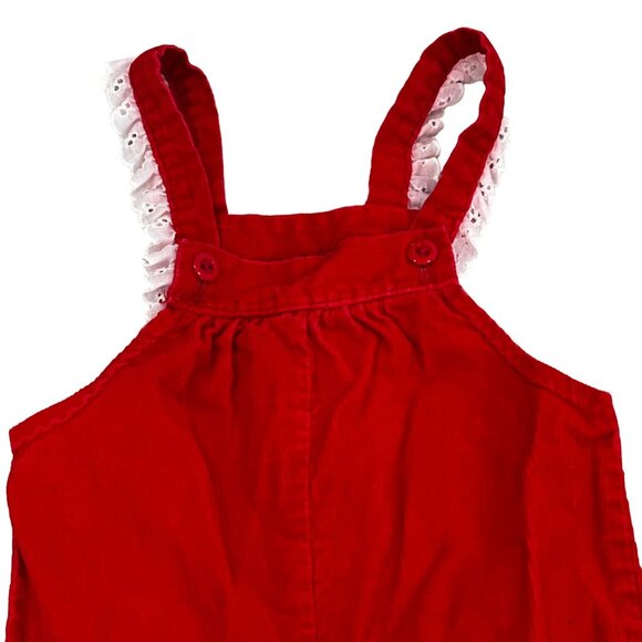 Vintage Red Corduroy Overalls With Lace Straps - 24 Months - Picture 3 of 5